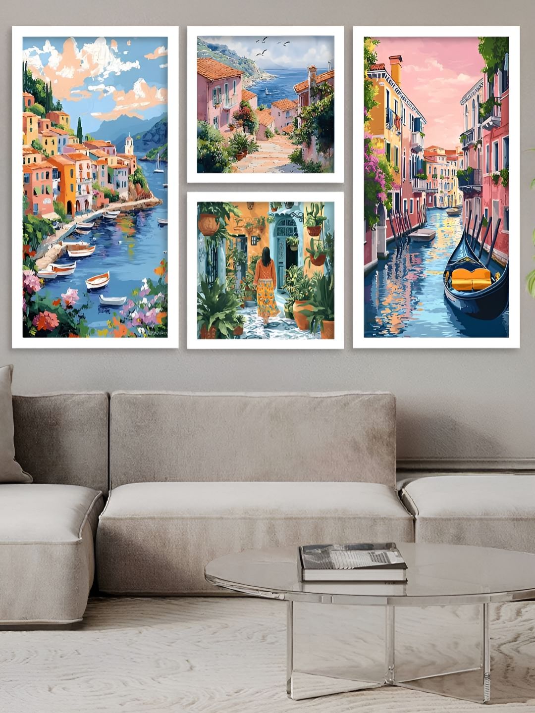 Kotart Blue & Pink 4 Pieces Coastal Townscapes Wooden Wall Arts-picture-37