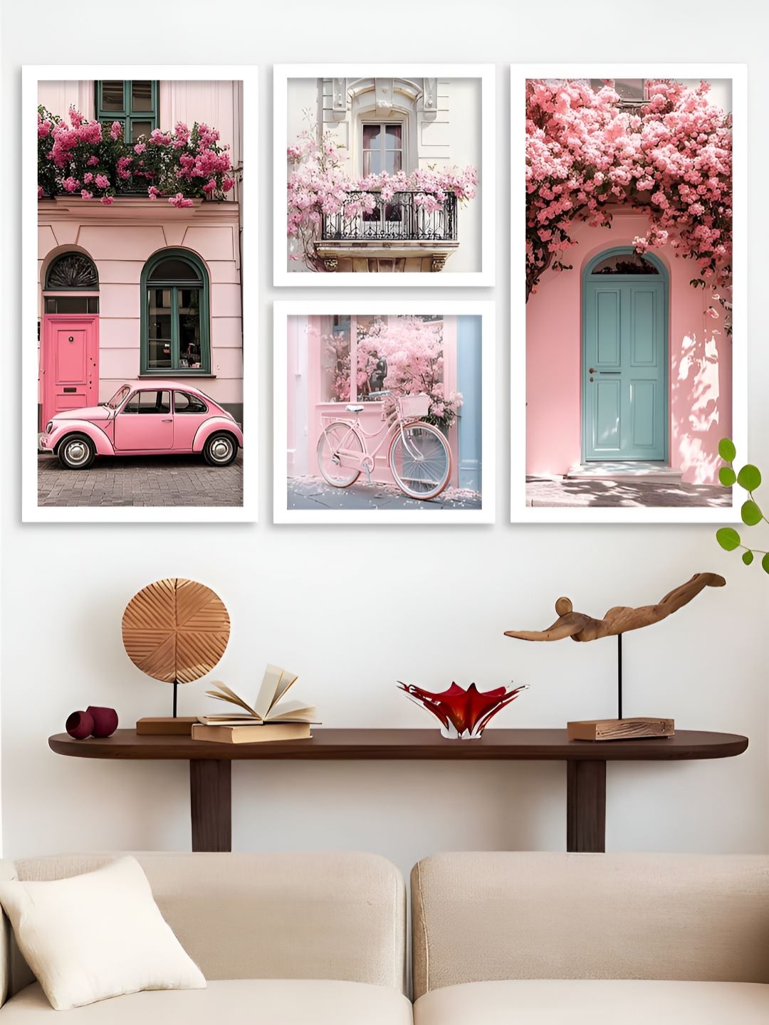 Kotart White & Pink 4 Pieces Modern Wooden Wall Arts-picture-29