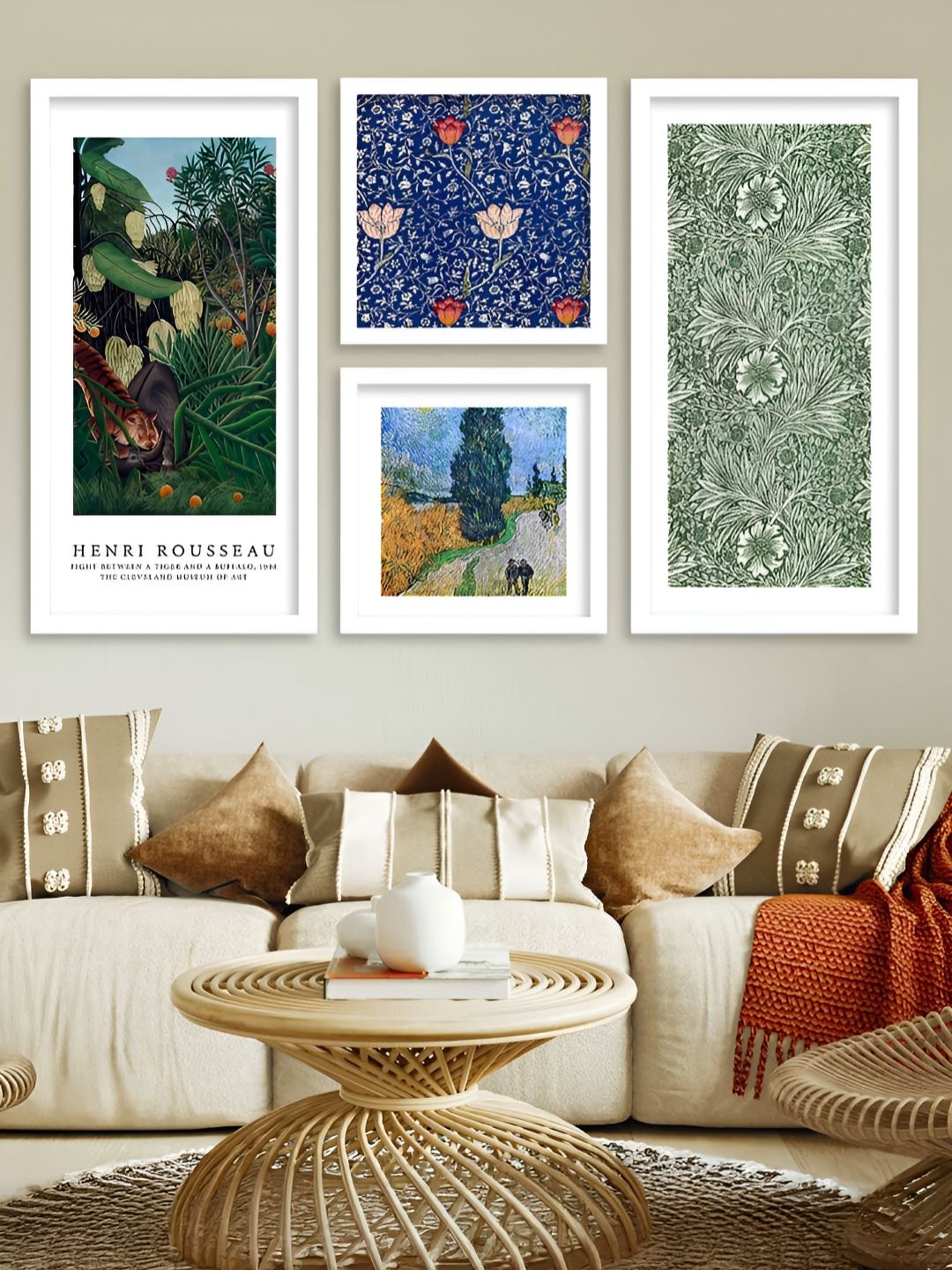 Kotart White & Blue 4 Pieces Floral Wooden Wall Arts-picture-10