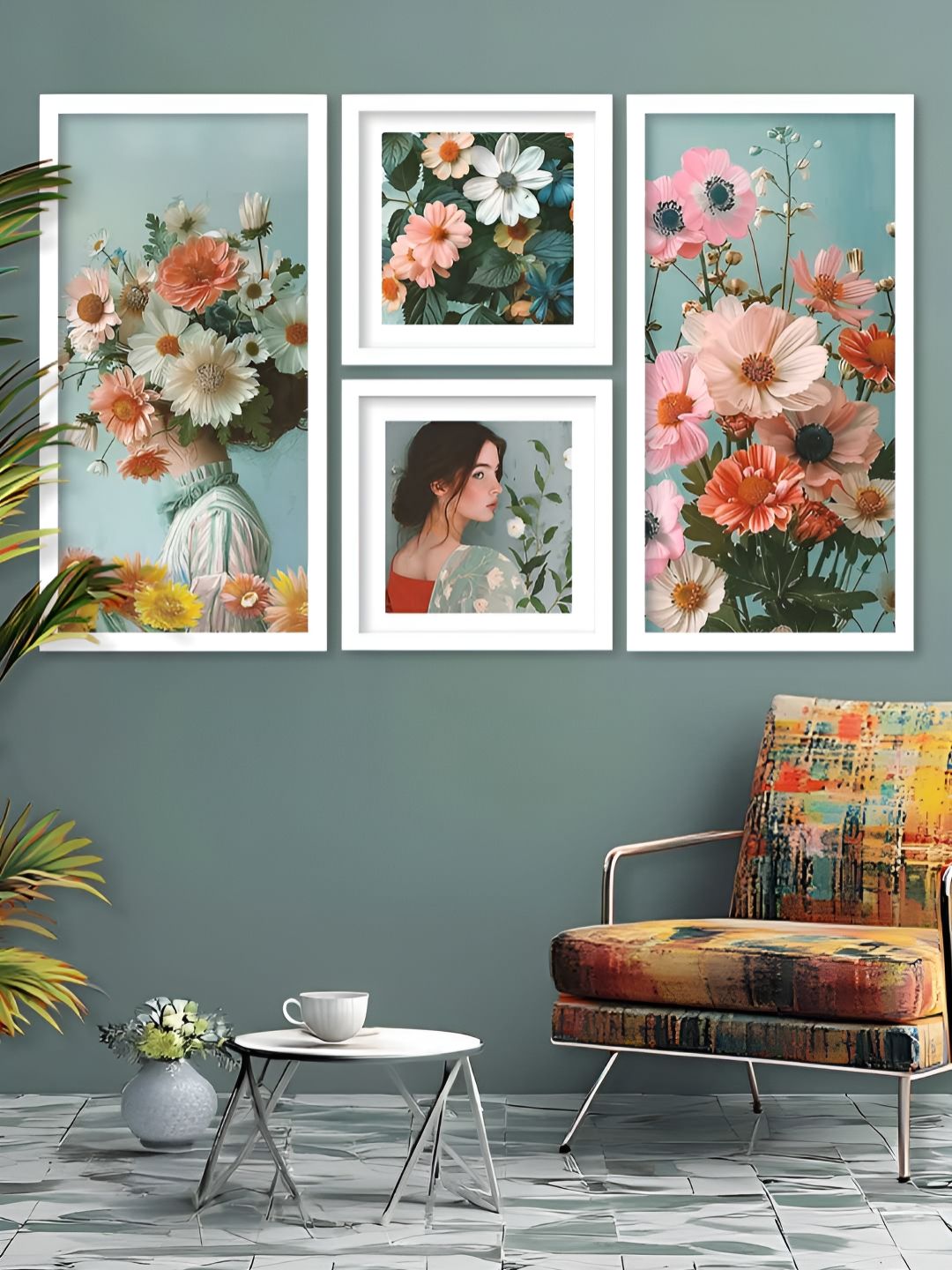 Kotart White & Pink 4 Pieces Floral Printed Wooden Wall Arts-picture-14