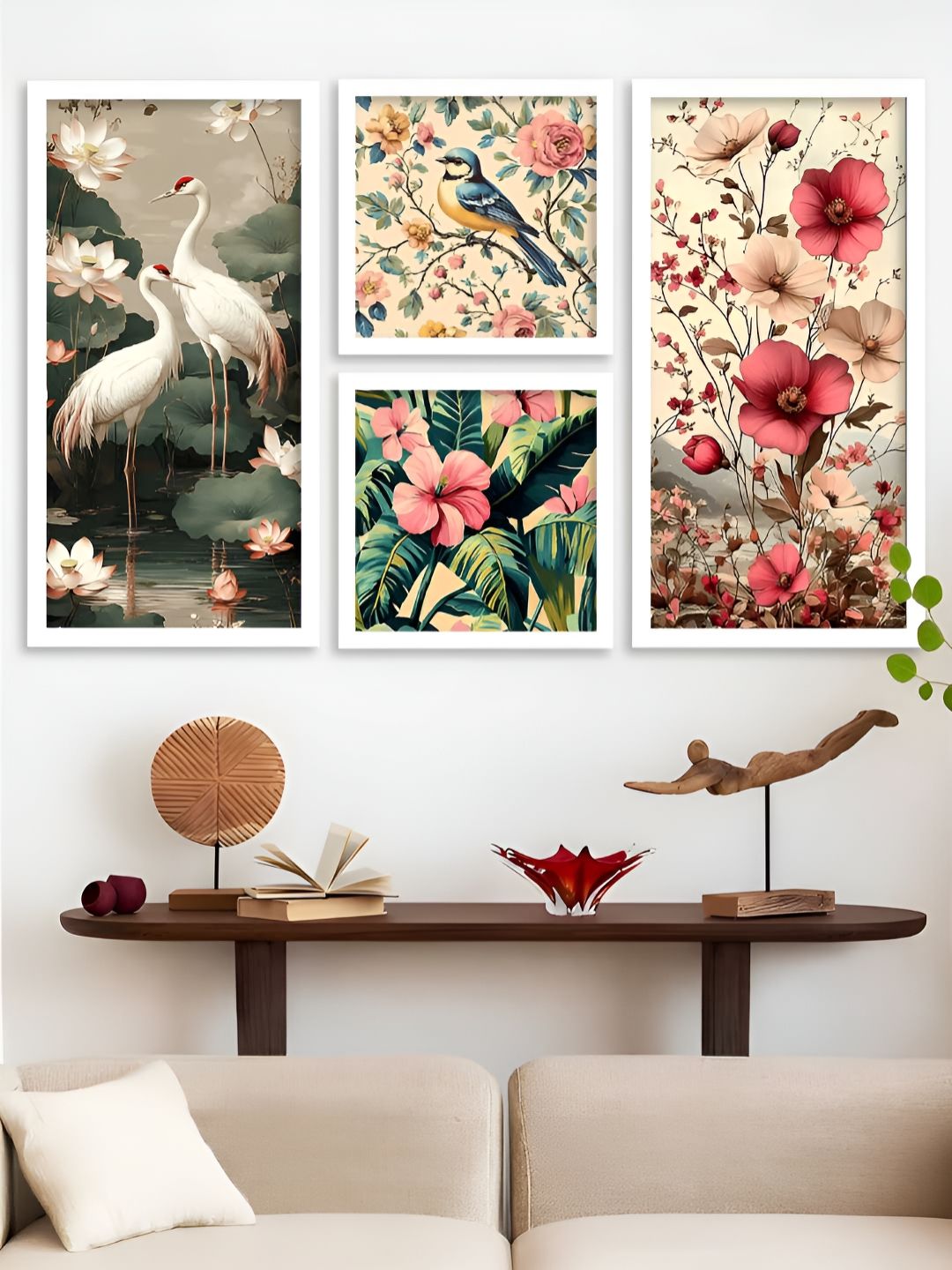 Kotart Green & Pink 4 Pieces Floral And Botanical Wooden Wall Arts-picture-40