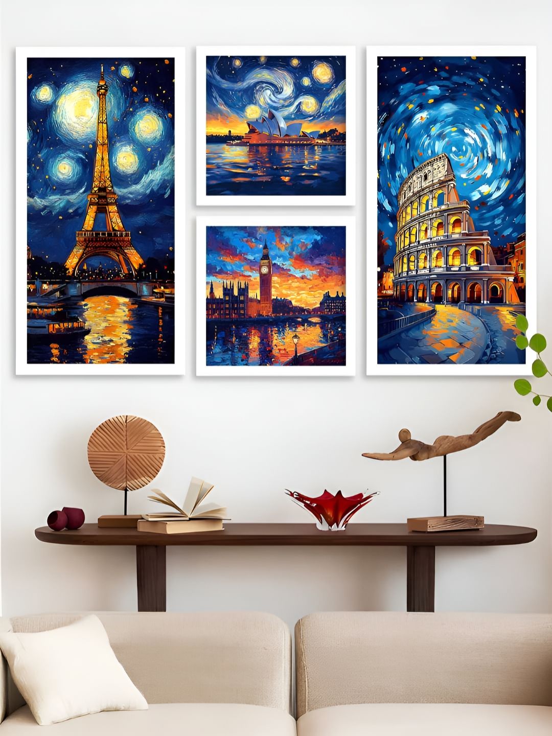 Kotart White & Blue 4 Pieces Contemporary Wooden Wall Arts-picture-19