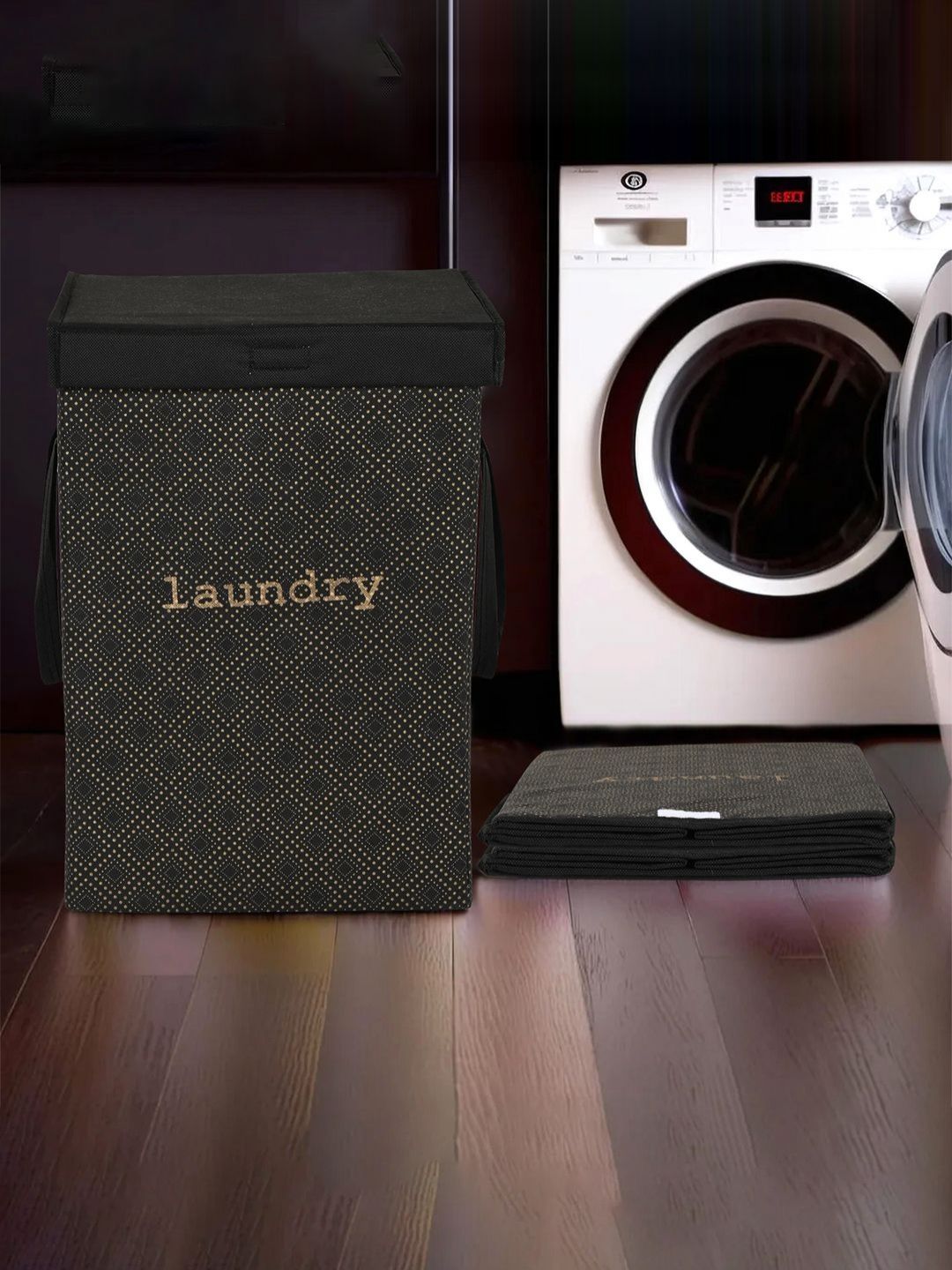 Aura 3Pcs Black & Beige Printed Foldable Laundry Bags With Lid & Handles - 75 L Each-picture-10