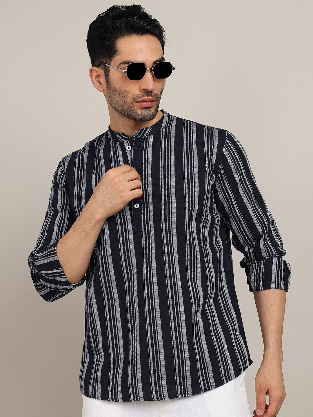 HERE&NOW Men Striped Daily Cotton Straight Kurta-picture-11