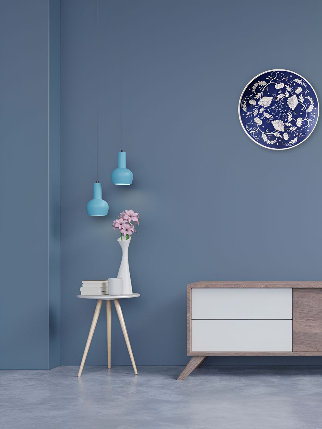 THE QUIRKY HOME White & Blue Floral Printed Ceramic Wall Plates-picture-38