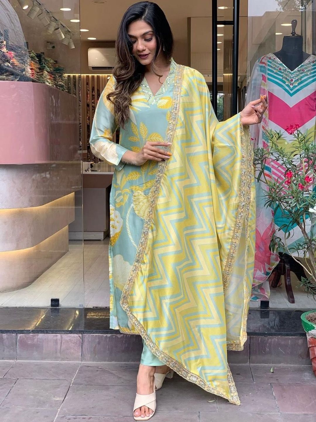 S.K.C Women Ethnic Motifs Embroidered Kurta with Trousers & Dupatta