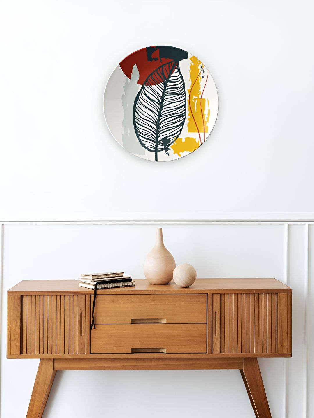 THE QUIRKY HOME White & Yellow Wave Crane Printed Ceramic Premium Decorative Wall Decor-picture-21