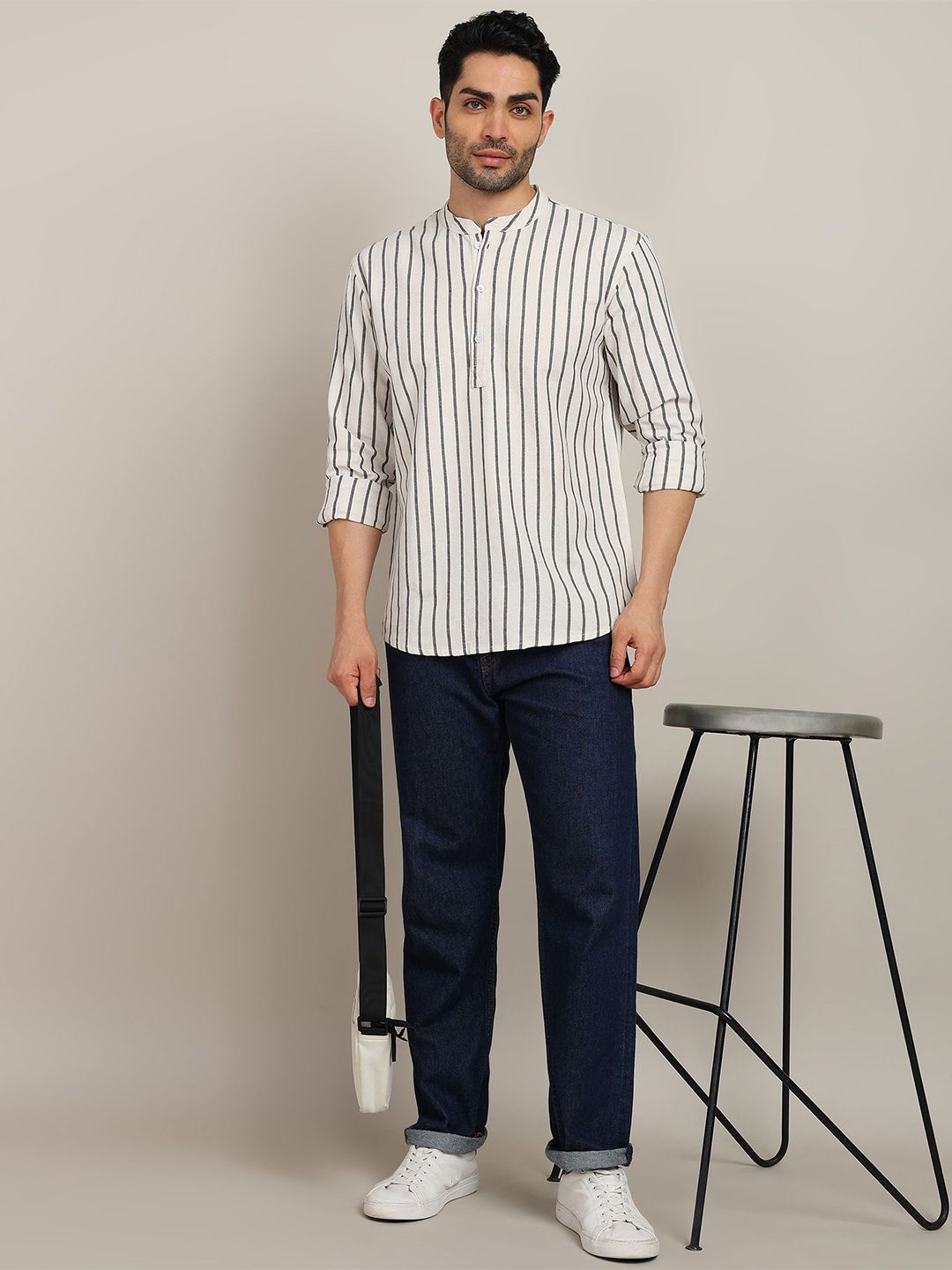 HERE&NOW Men Striped Daily Cotton Straight Kurta-picture-30