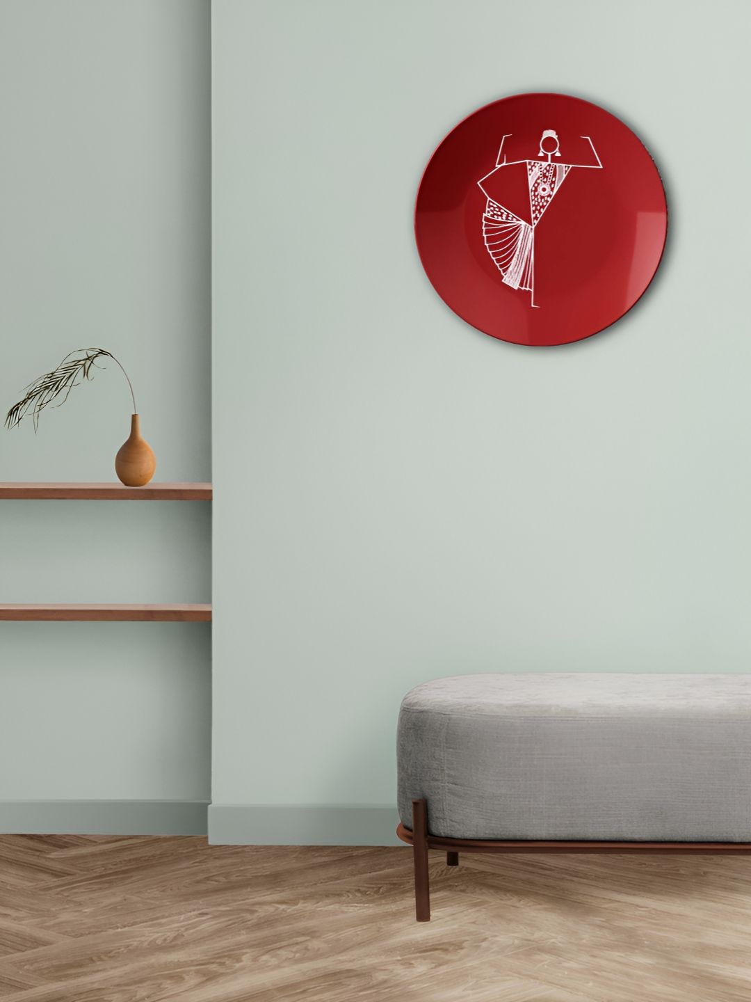 THE QUIRKY HOME Red & White Dancing Figure Warli Printed Ceramic Decorative Wall Decor-picture-19