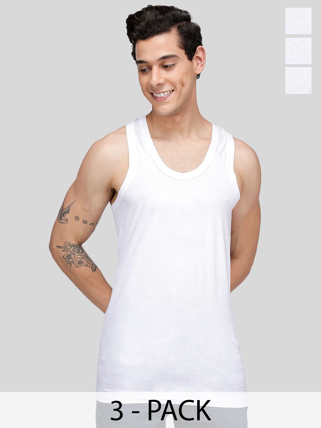 MACHO Sporto Pack Of 3 Ultrasoft Pure Cotton Vests ASI001BRN-WHT-3PC-picture-27