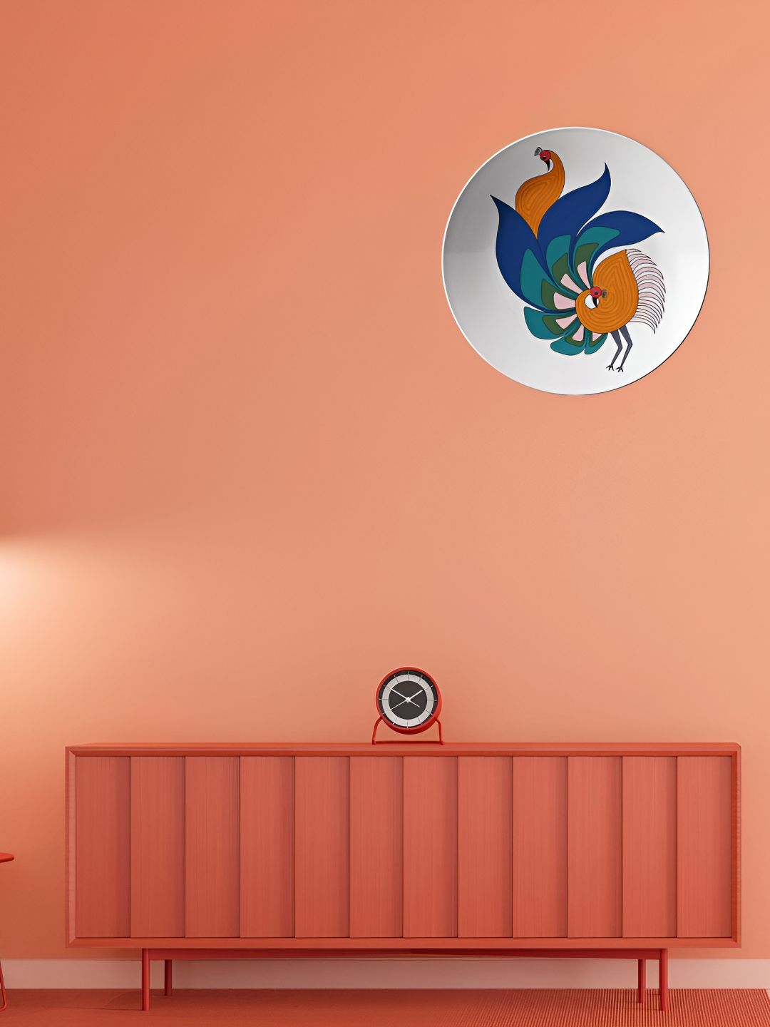 THE QUIRKY HOME White & Blue Artistic Peacock Duo Printed Ceramic Decorative Wall Decor-picture-39