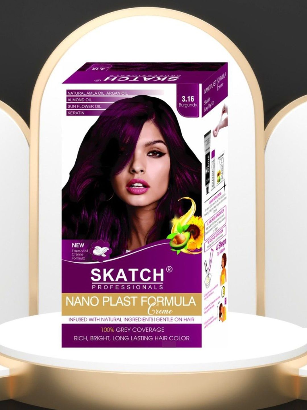 SKATCH PROFESSIONALS Nano Plast Formula Grey Coverage Hair Color - 100g -Burgundy-image-15