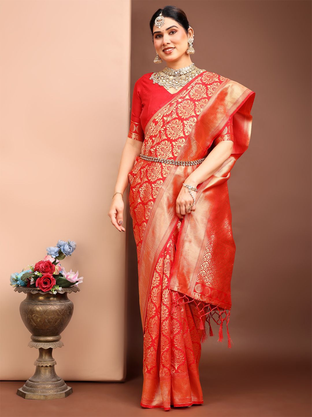 Black Ethnic Motifs Woven Design Zari Saree main image 1