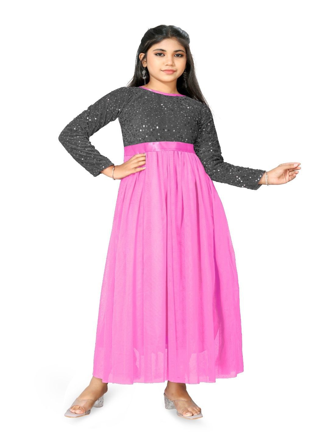 Vani Enterprise Girls Embellished Net Fit & Flare Maxi Dress-picture-11