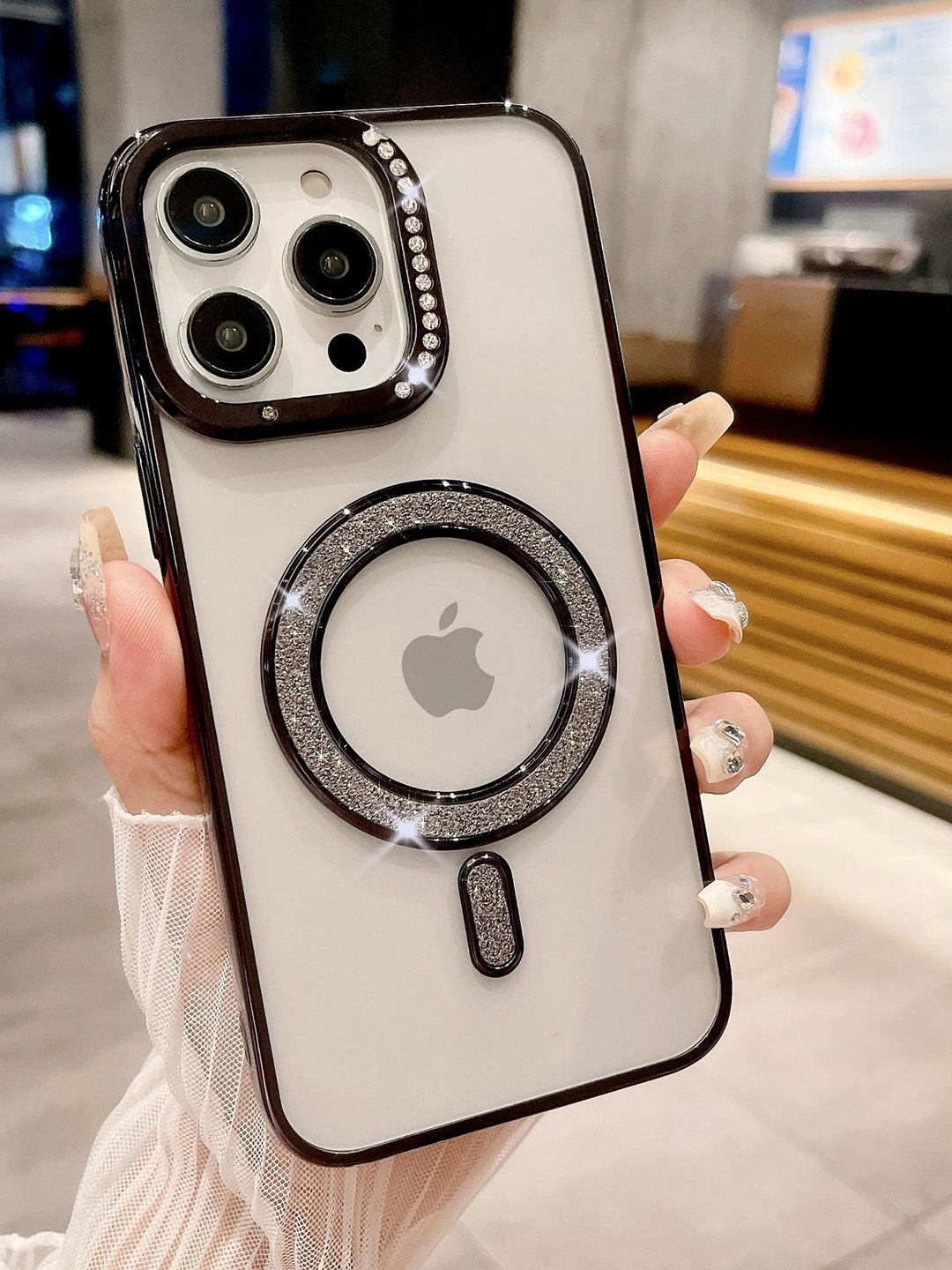 Luxury Kase Transparent Back Cover for iPhone 15 Pro Max with Shimmer MagSafe Ring-picture-46