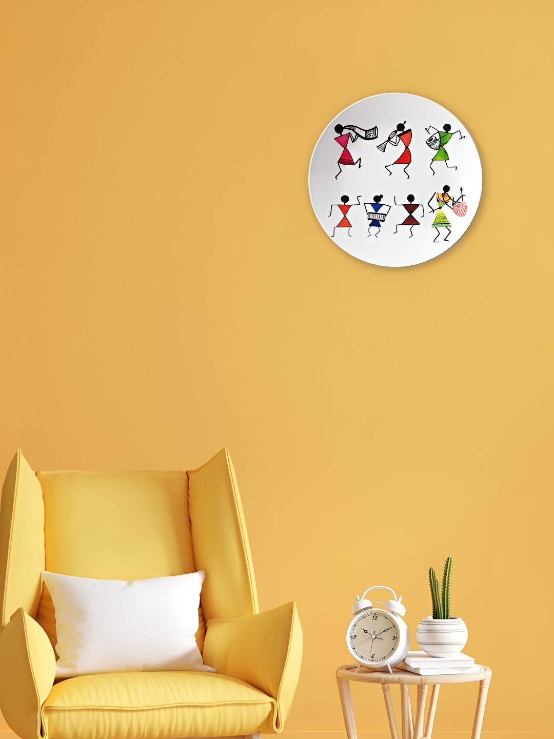 THE QUIRKY HOME White Joyful Movements: Warli Tribal Art Printed Ceramic Wall Decor-picture-29