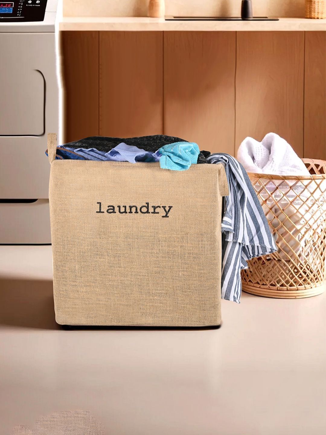 Aura Brown & Black Printed Jute Foldable Laundry Bag With Handles - 55 L-picture-28