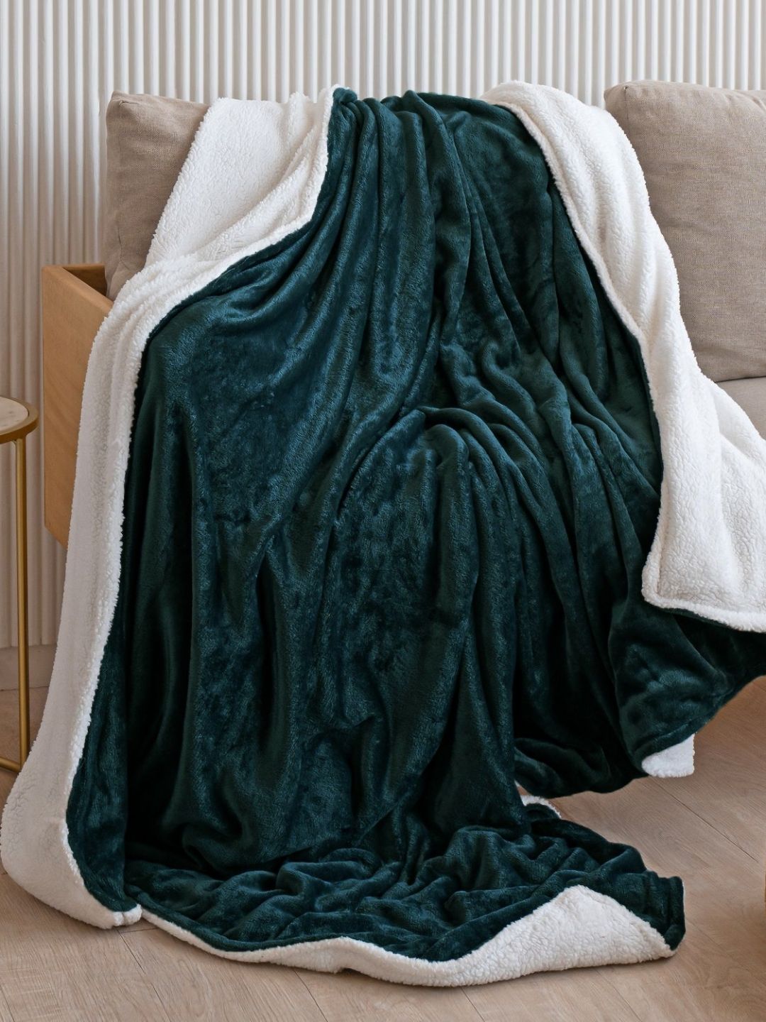 HOMEMONDE Green & White Fleece Mild Winter 210 GSM Single Bed Blanket-picture-22