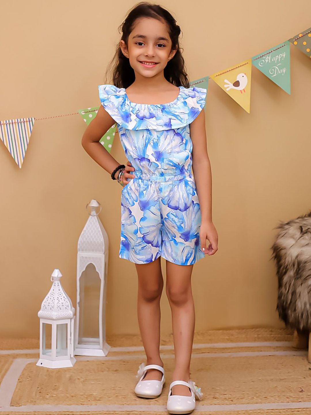 Superminis Girls Sleeveless Printed Ruffle Neck Playsuit Jumpsuit-picture-19