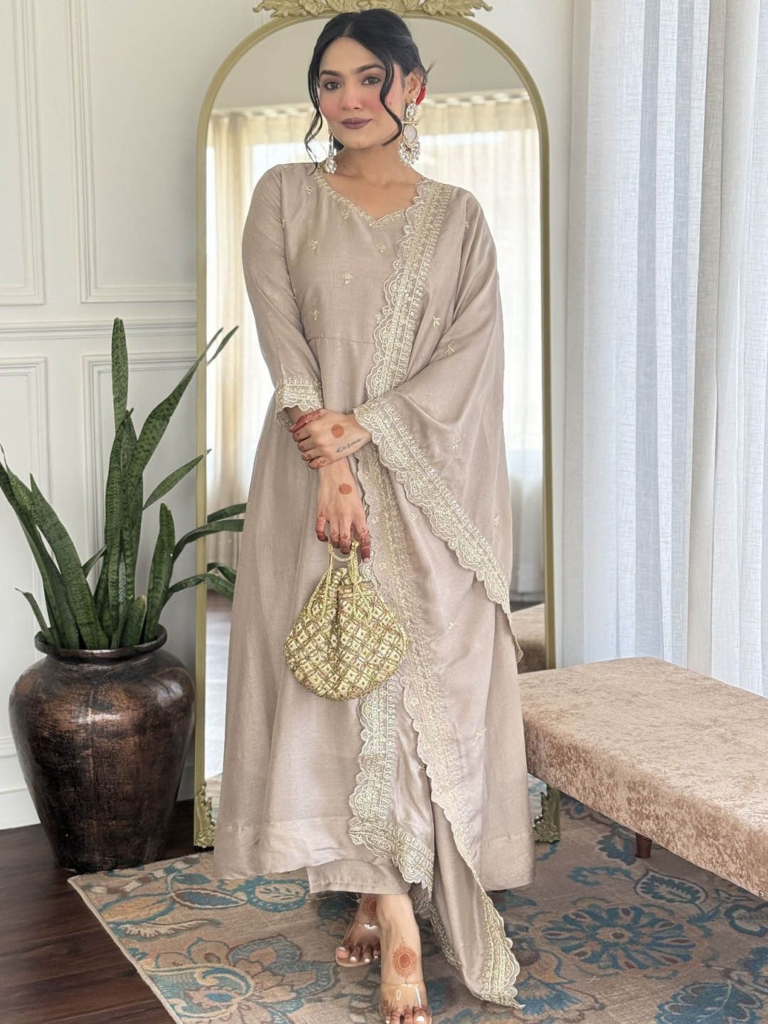 TWINS LADY Women Floral Embroidered Anarkali Kurta with Trousers & Dupatta