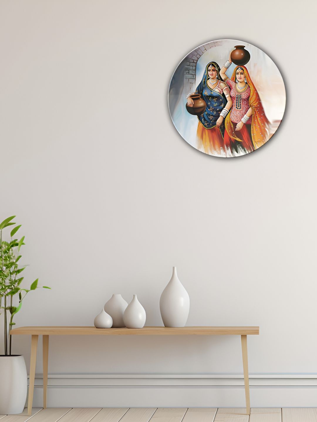 THE QUIRKY HOME White & Yellow Traditional Women Printed Ceramic Decorative Wall Decor-picture-29