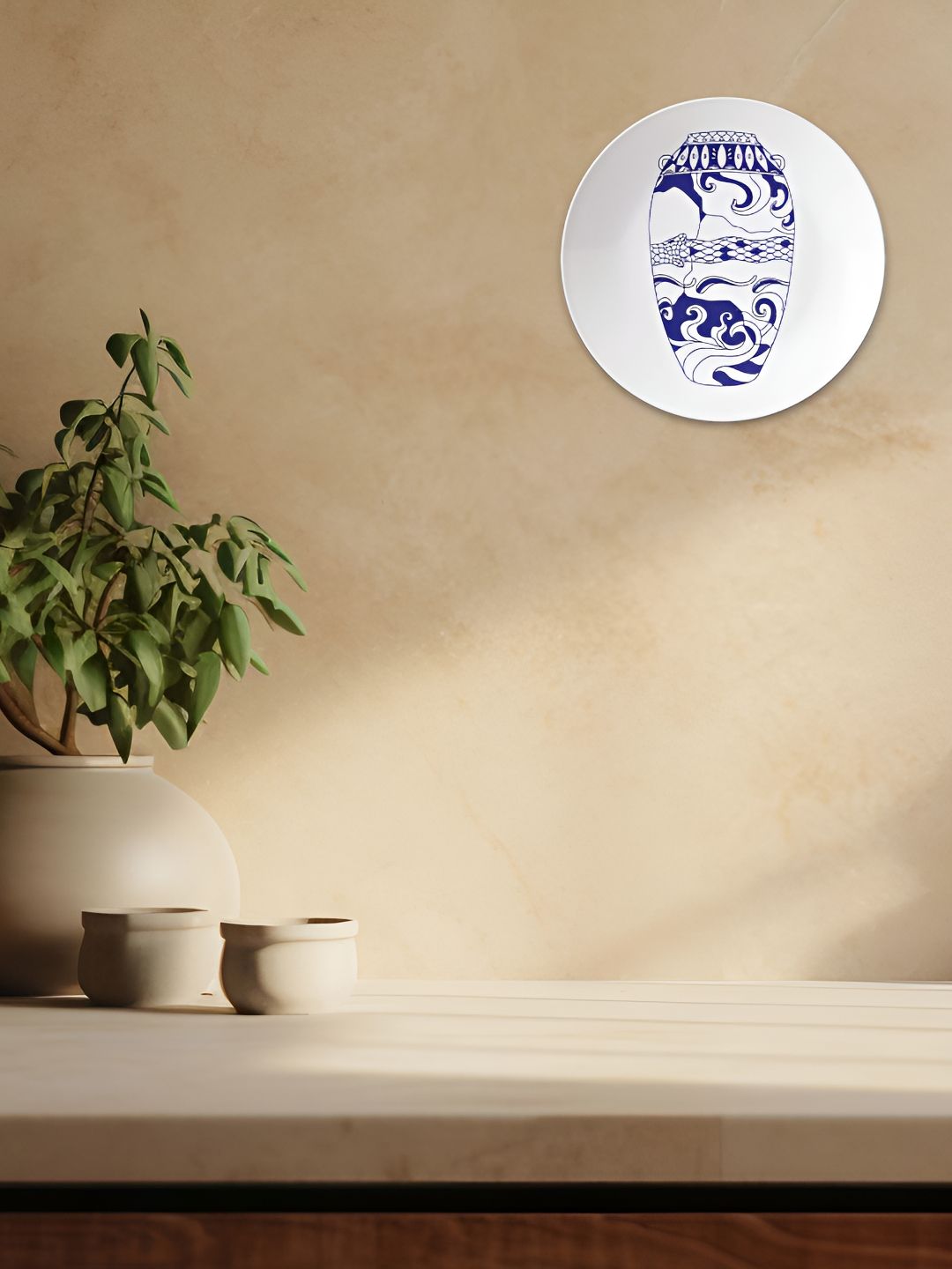 THE QUIRKY HOME White & Blue Delft Vase Printed Ceramic Premium Decorative Wall Decor-picture-28