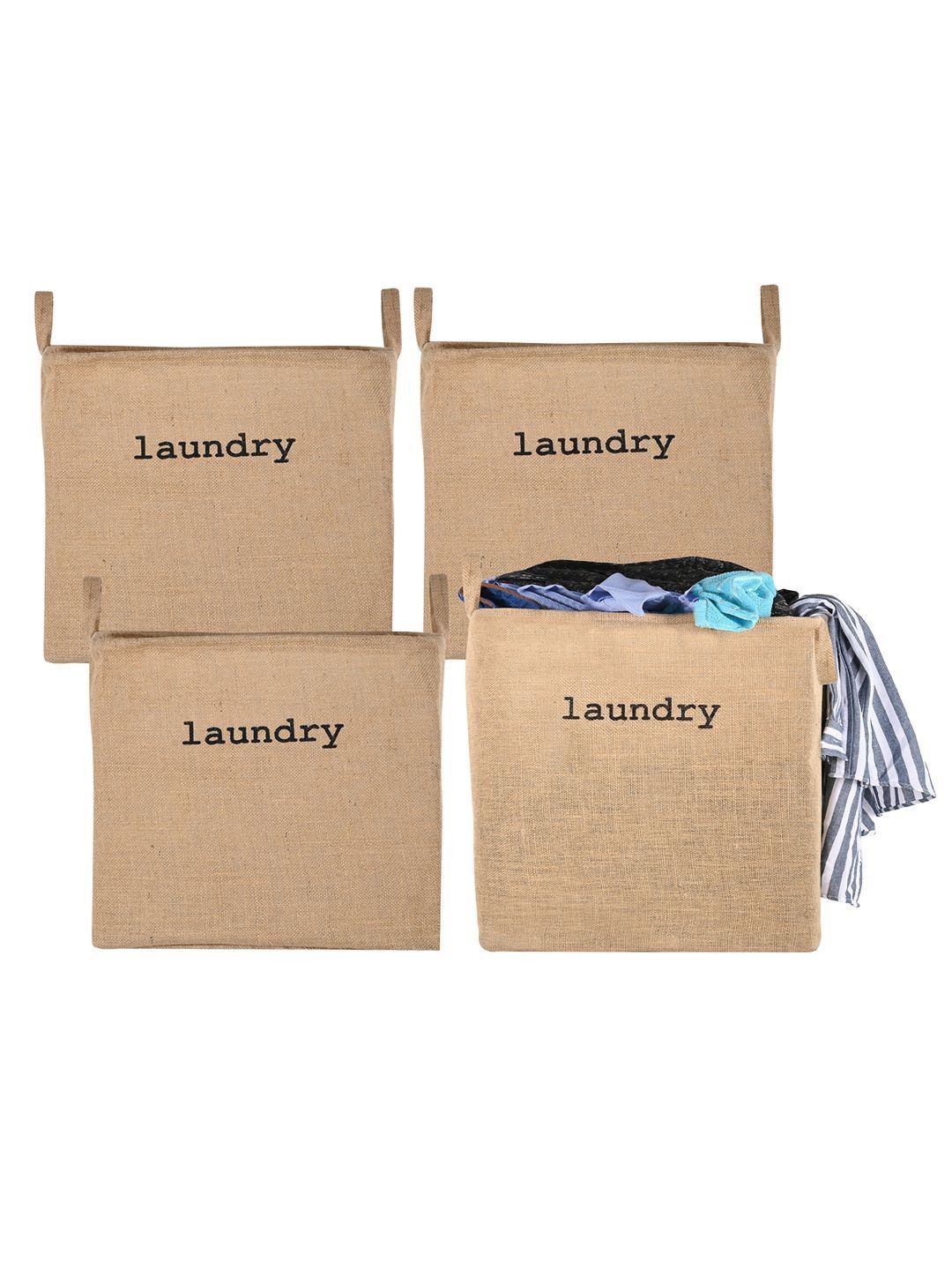 Aura 4Pcs Brown & Black Printed Jute Foldable Laundry Bags With Handles - 55 L Each-picture-48