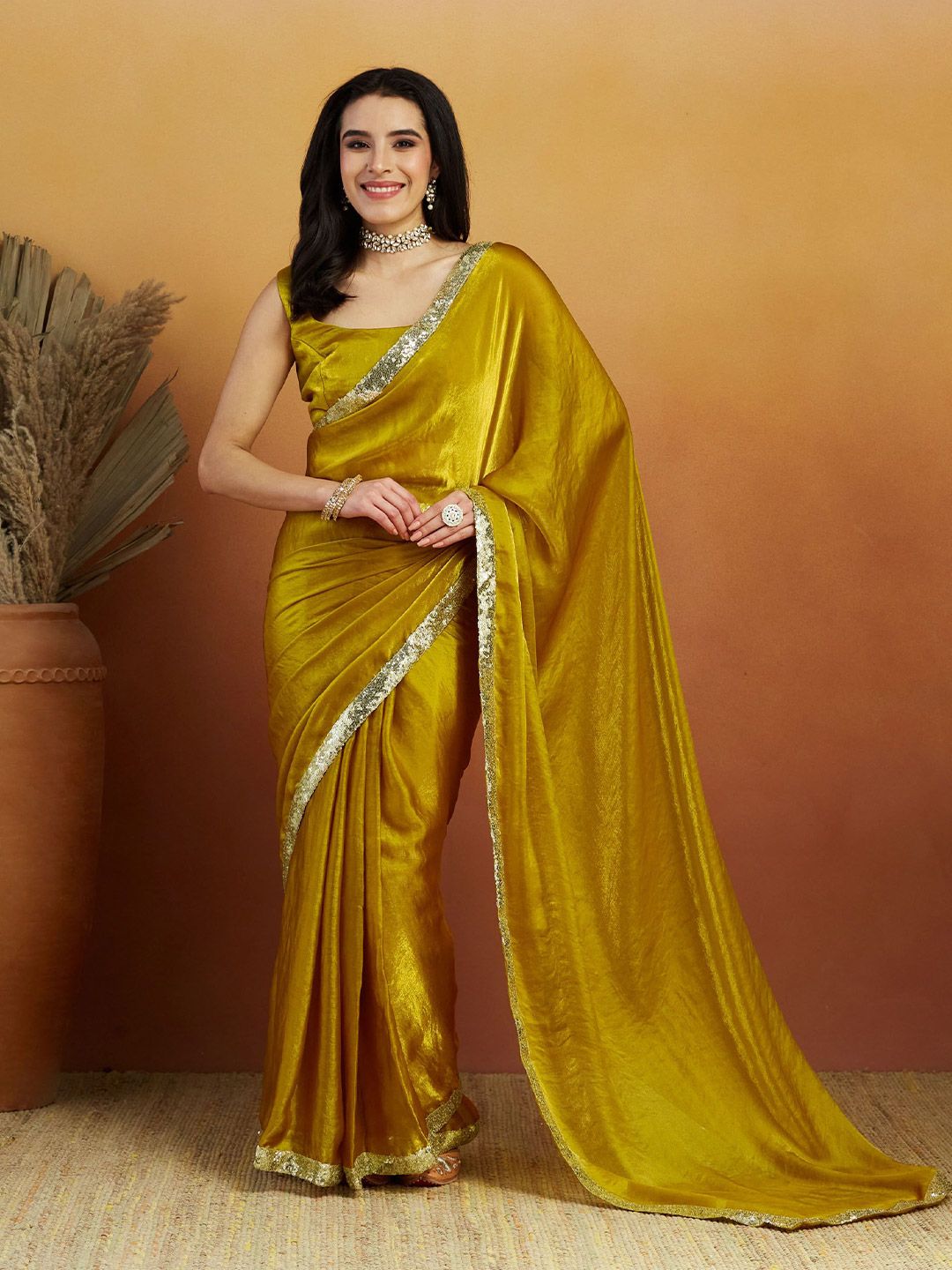 RACHNA Sequinned Satin Saree with Embellished Border-image-10