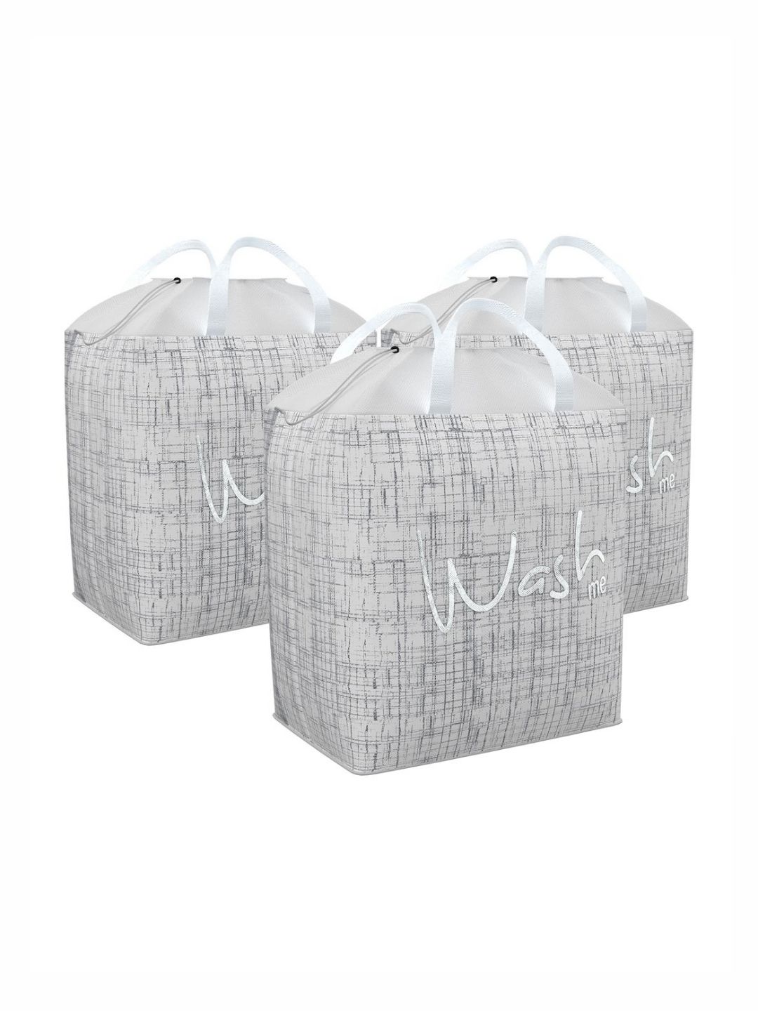Aura 3Pcs Grey & White Jute Printed Foldable Laundry Bags With Handles - 106 L Each-picture-46