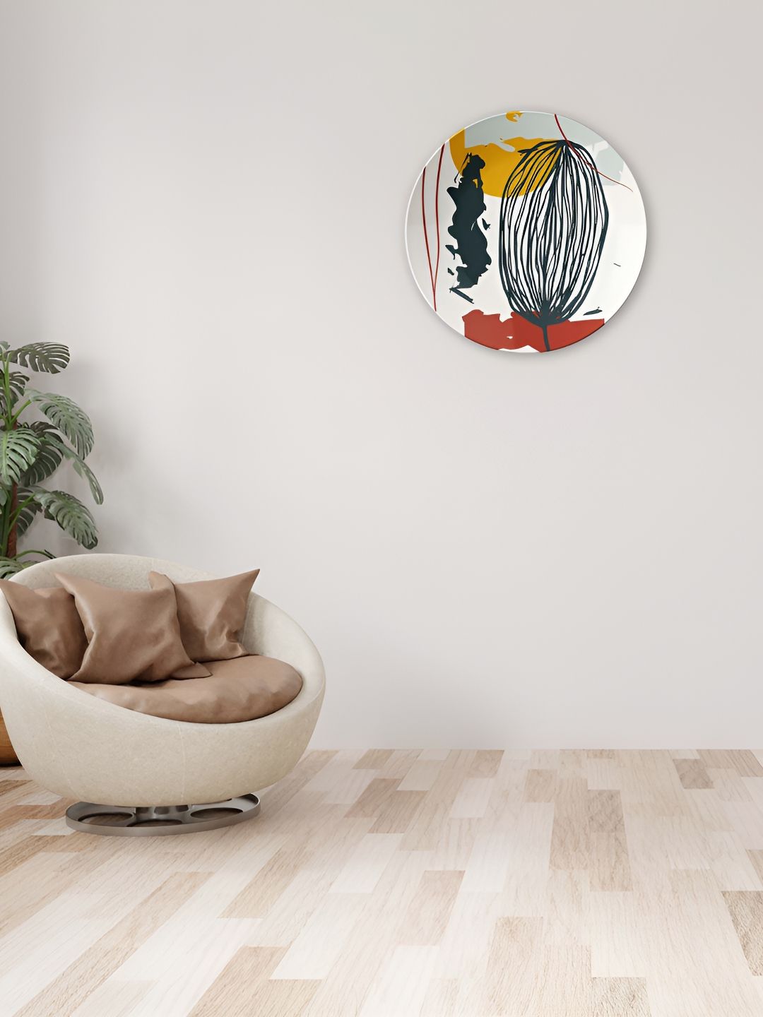 THE QUIRKY HOME White & Yellow Seed & Color Block Printed Ceramic Decorative Wall Decor-picture-30