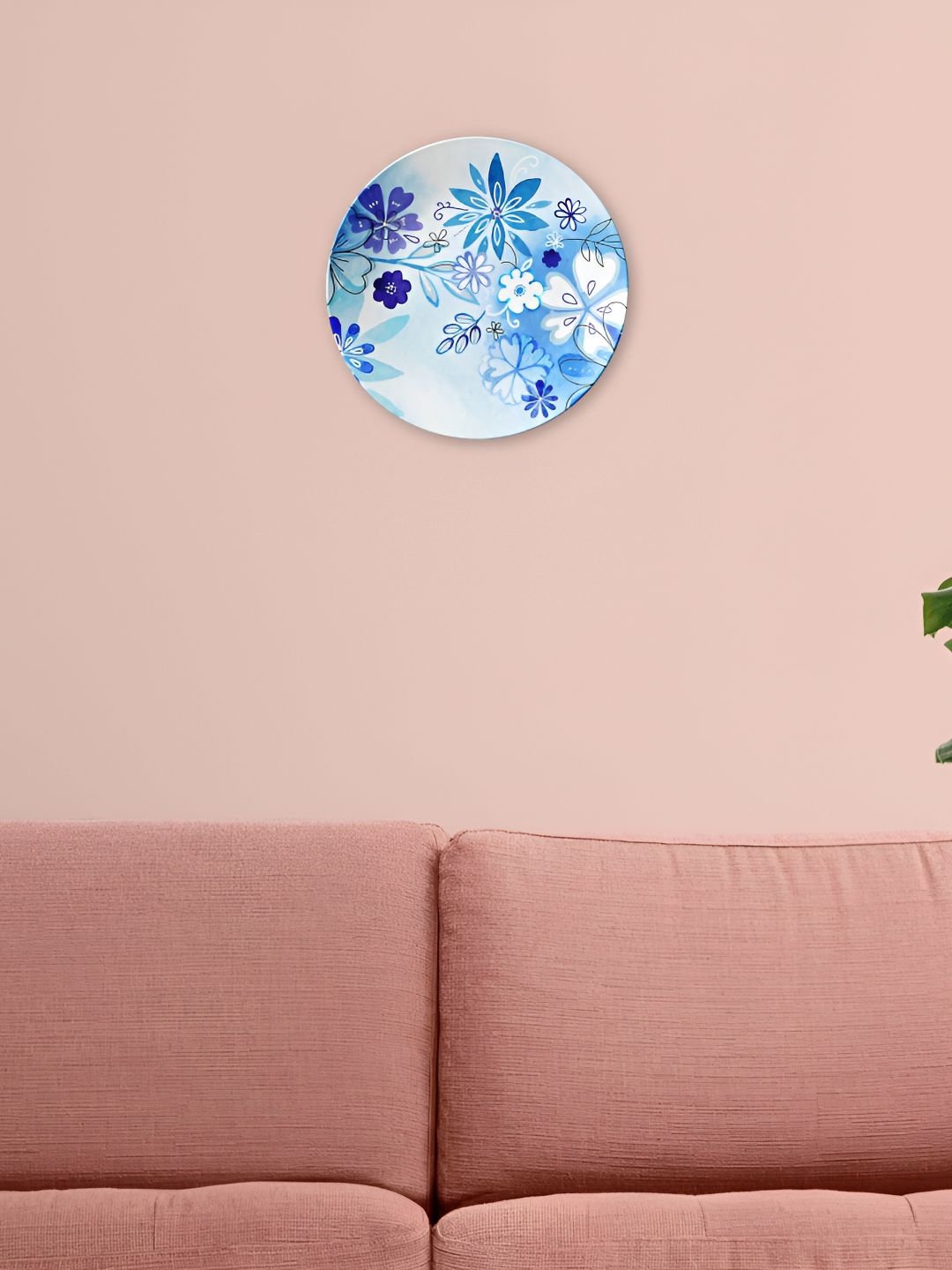 THE QUIRKY HOME White & Blue Floral Printed Ceramic Premium Decorative Wall Decor-picture-25