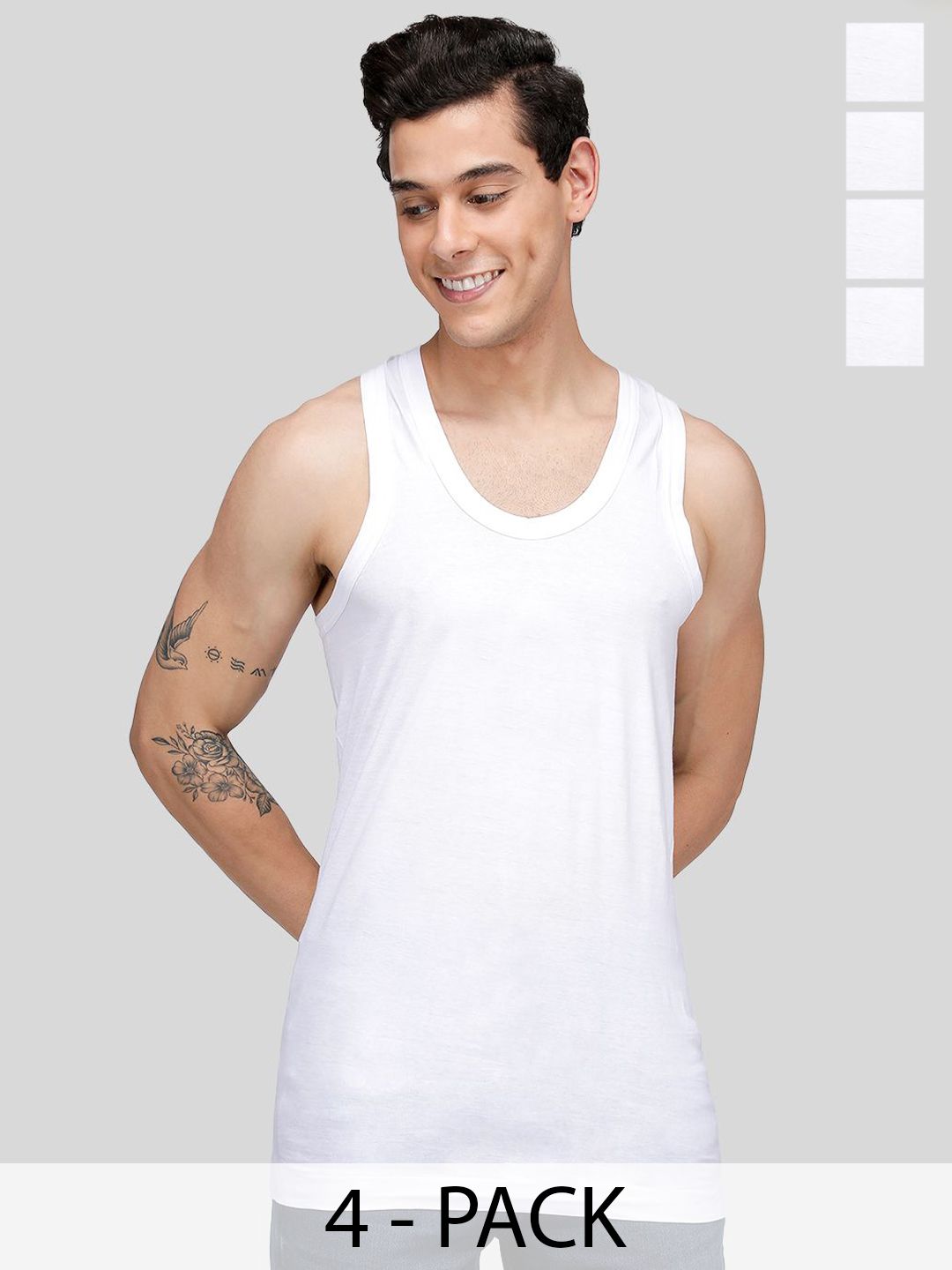 MACHO Sporto Pack Of 4 Ultrasoft Pure Cotton Vests ASI001BRN2P-WHT-4PC-image-42