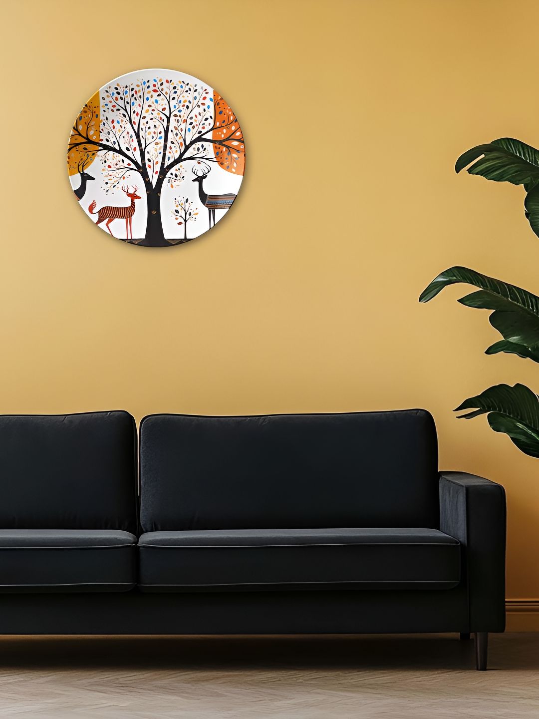 THE QUIRKY HOME White & Blue Forest Deer Printed Ceramic Wall Plates-picture-26