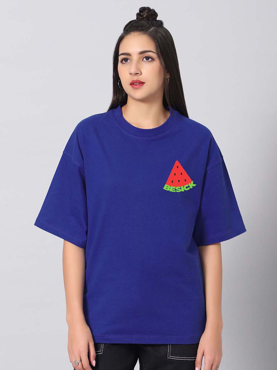 Besick Women Graphic Printed Round Neck Cotton Oversized T-shirt-picture-40