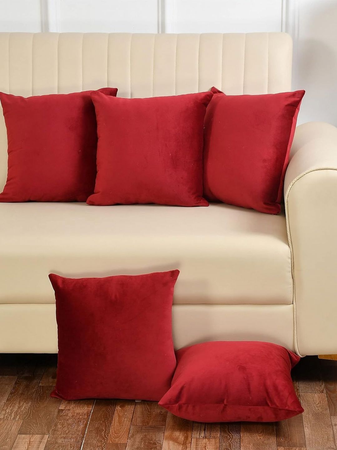 Yellow Weaves Maroon 5 Pieces Velvet Square Cushion Covers-picture-34