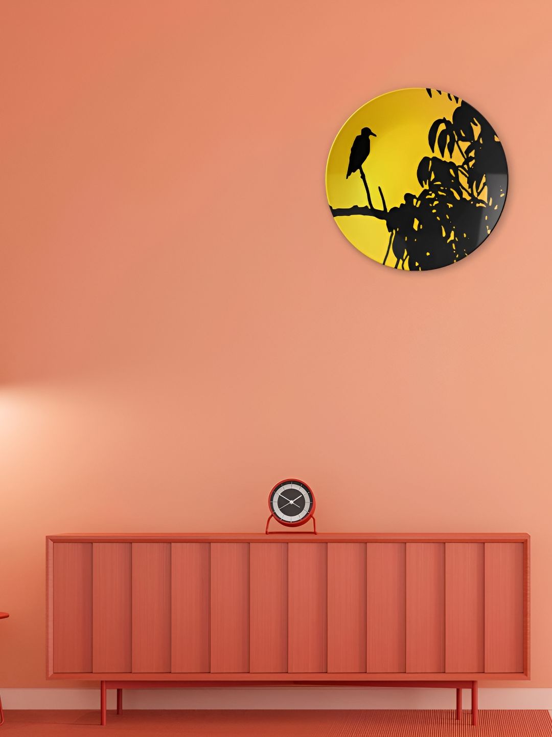 THE QUIRKY HOME Yellow & Black Bird Silhouette Printed Ceramic Wall Plates-picture-41