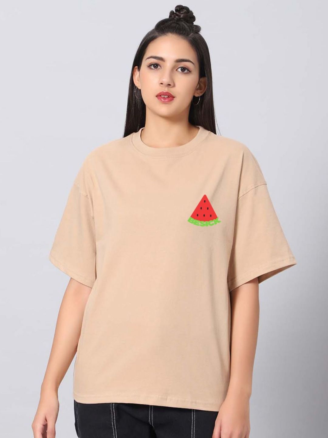 Besick Women Graphic Printed Round Neck Cotton Oversized T-shirt-picture-37