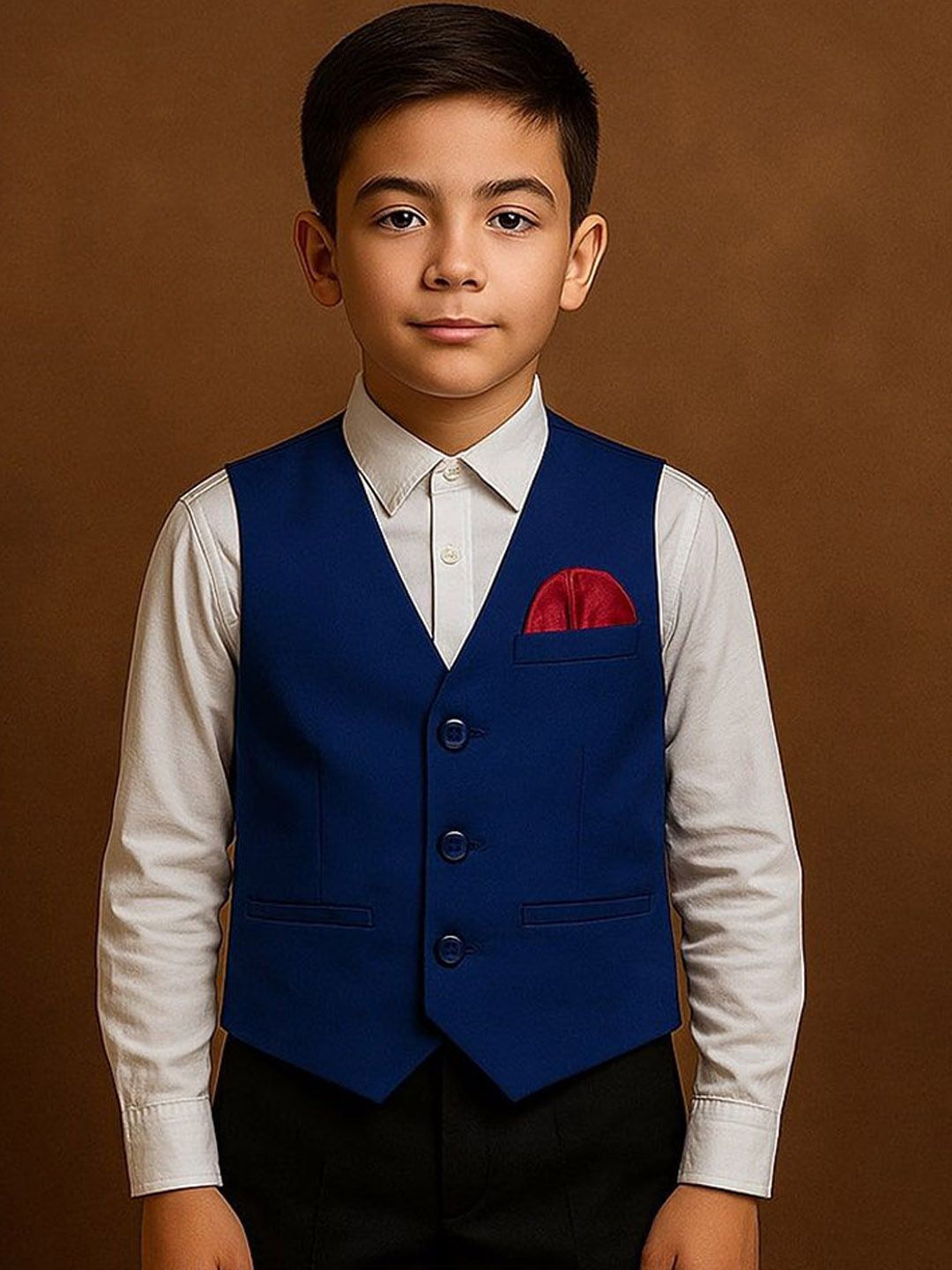 Qitty Boys V-Neck Party Wear Waistcoat With Brooch-picture-46