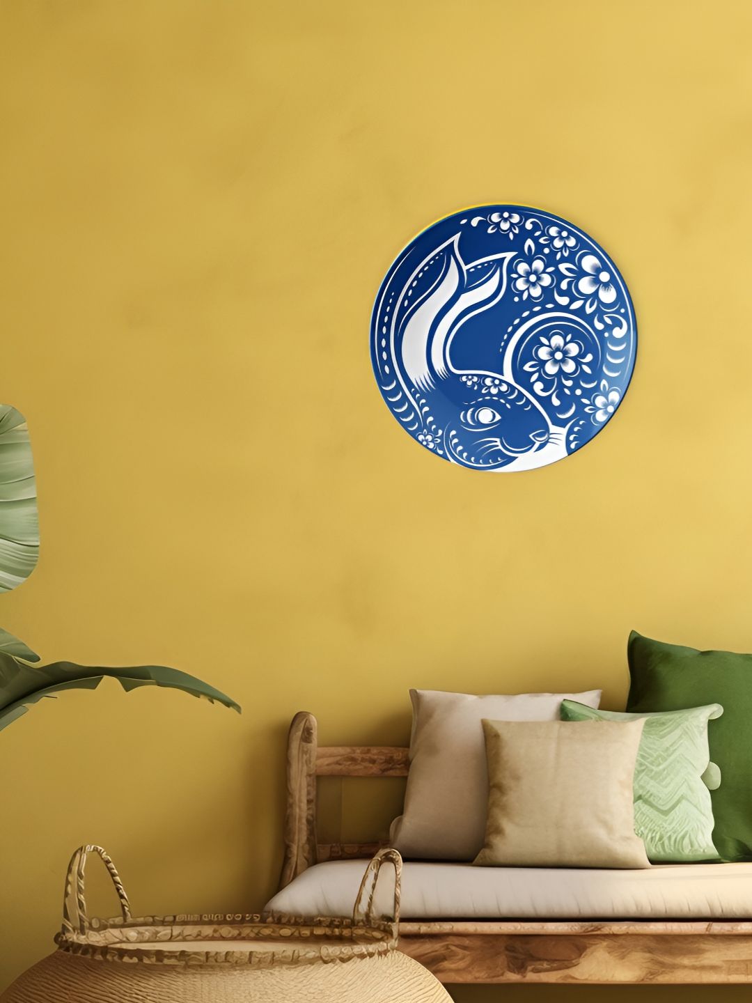 THE QUIRKY HOME White & Blue Rabbit Printed Ceramic Premium Decorative Wall Decor-picture-32