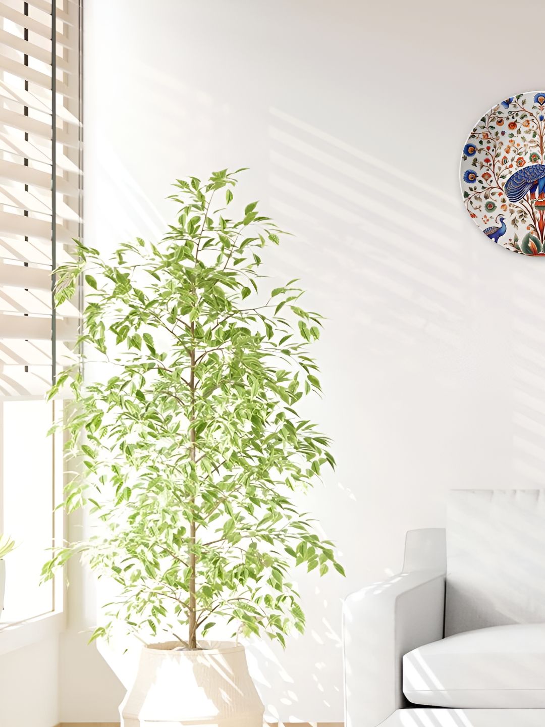 THE QUIRKY HOME White & Blue Mughal Bird & Floral Printed Ceramic Decorative Wall Decor-picture-16