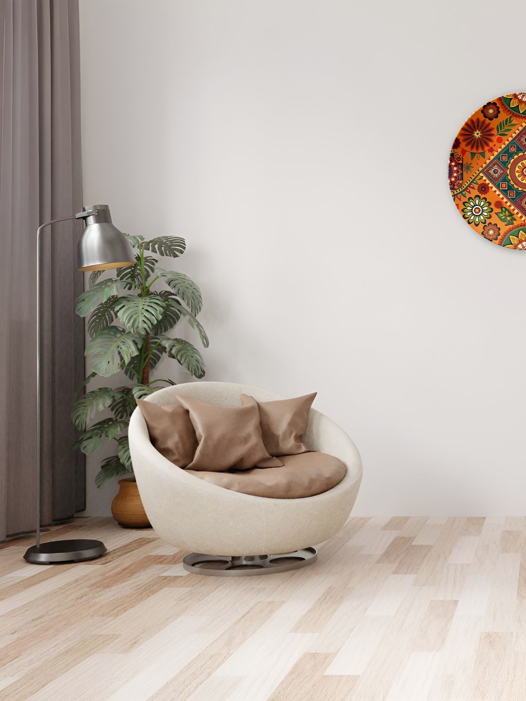 THE QUIRKY HOME Green & Yellow Geometric Printed Ceramic Wall Plates-picture-30