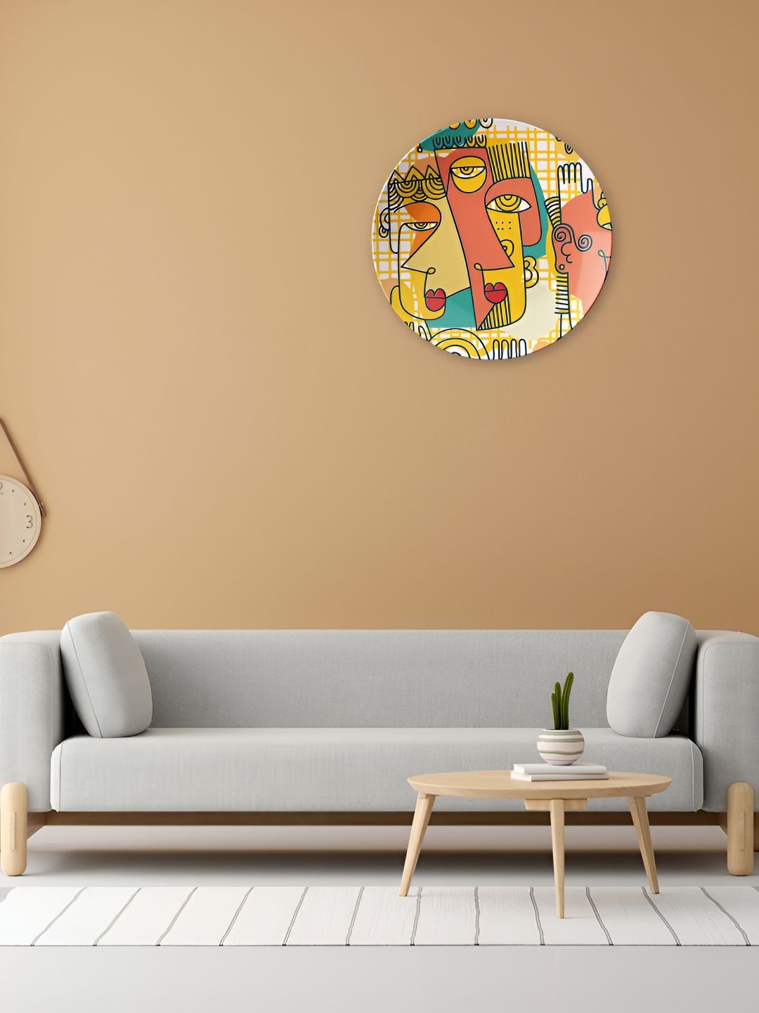 THE QUIRKY HOME White & Yellow Line Art Face Printed Ceramic Decorative Wall Decor-picture-38