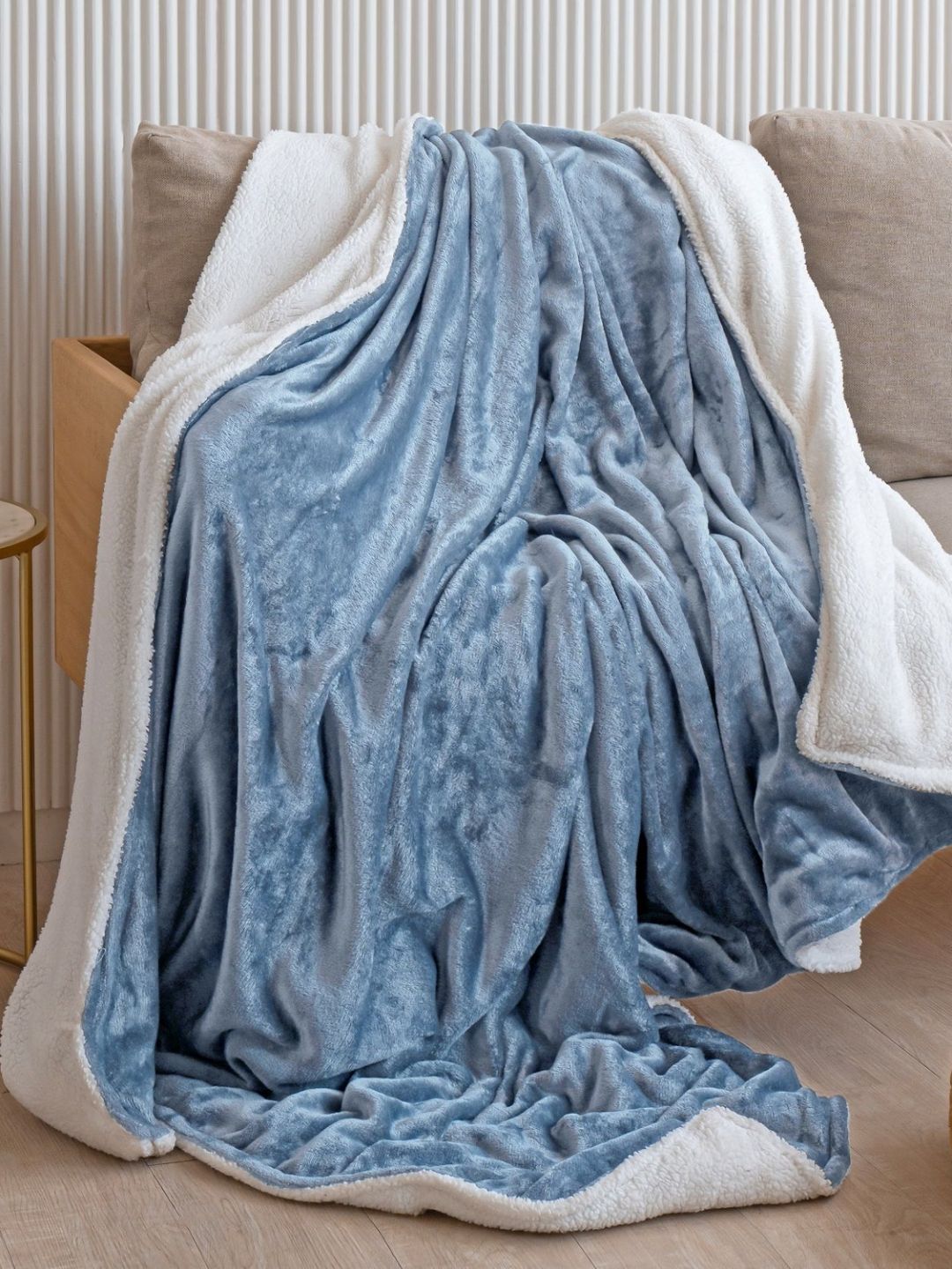 HOMEMONDE Blue & White Fleece Mild Winter 210 GSM Single Bed Blanket-image-16