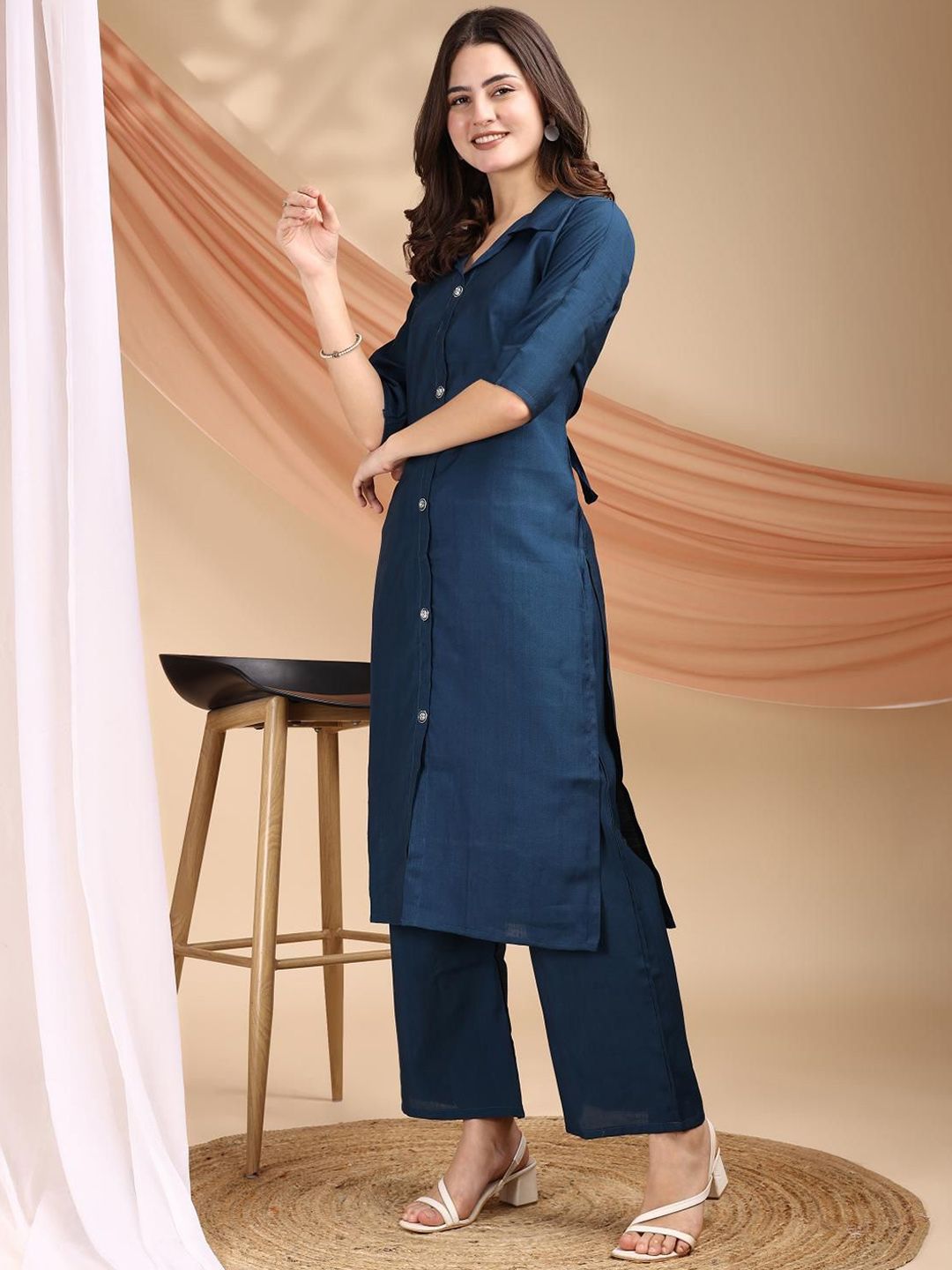 KS KAMYA SAREES Women Shirt Collar Kurta with Palazzos