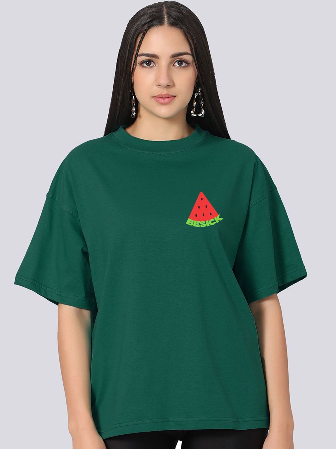 Besick Women Graphic Printed Round Neck Cotton Oversized T-shirt-picture-14