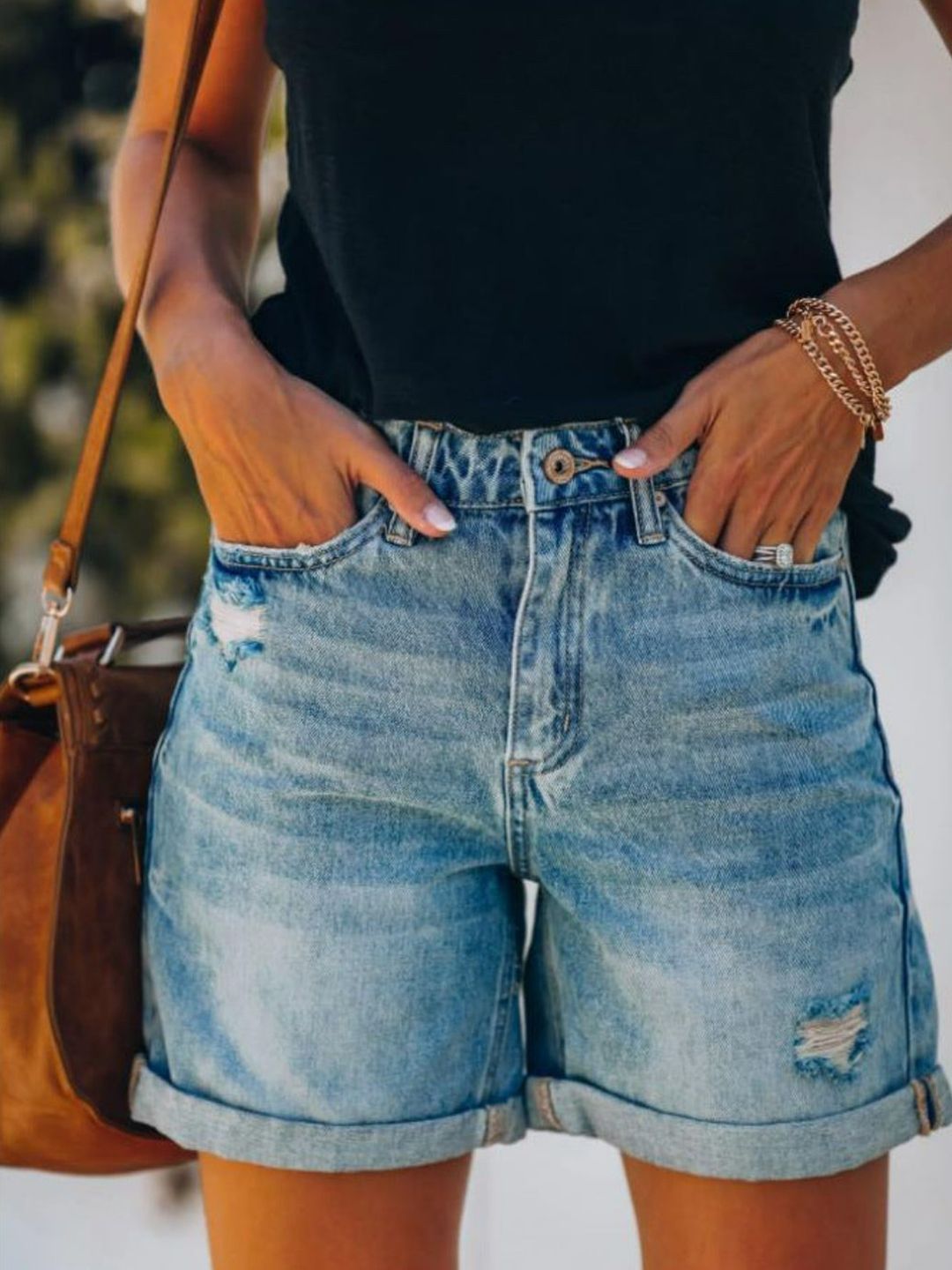 Oh Rare Women Washed Distressed Denim Shorts-image-32