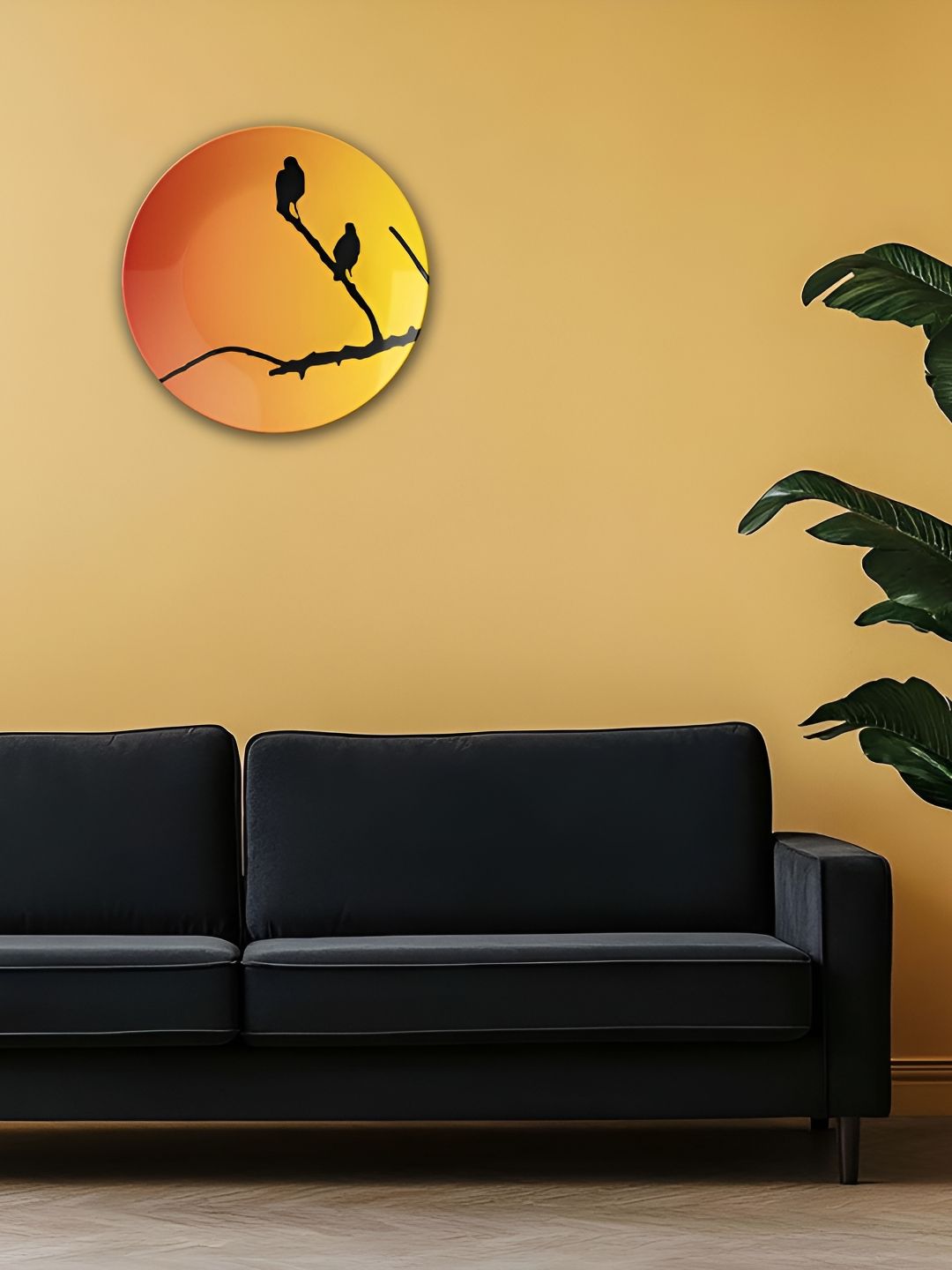 THE QUIRKY HOME Yellow & Black Birds Silhouetted Printed Ceramic Wall Plate-picture-17