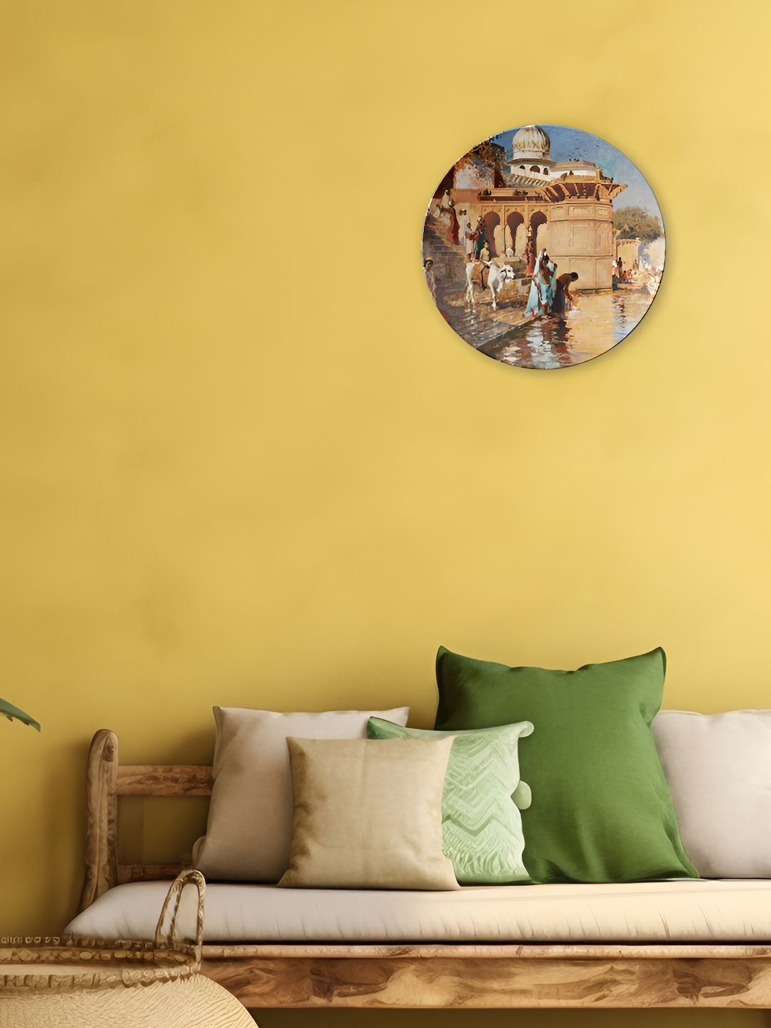 THE QUIRKY HOME Beige & White A Day At Ghats Of Mathura Printed Ceramic Wall Plates-picture-10