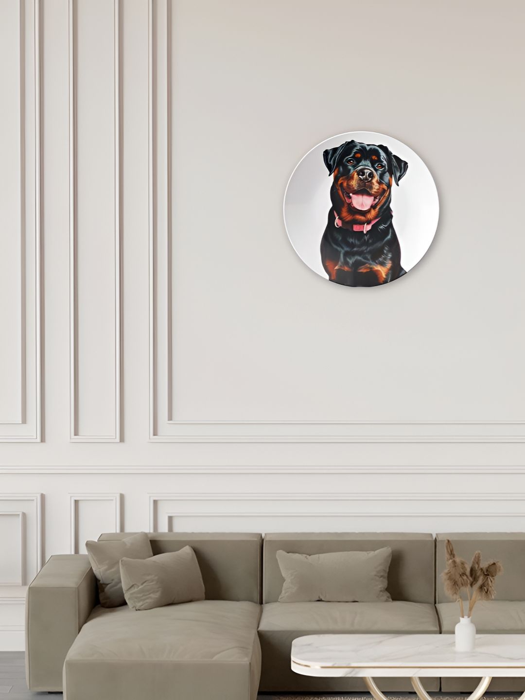 THE QUIRKY HOME White & Black Loyal Rottweiler Gaze Printed Ceramic Decorative Wall Decor-picture-23