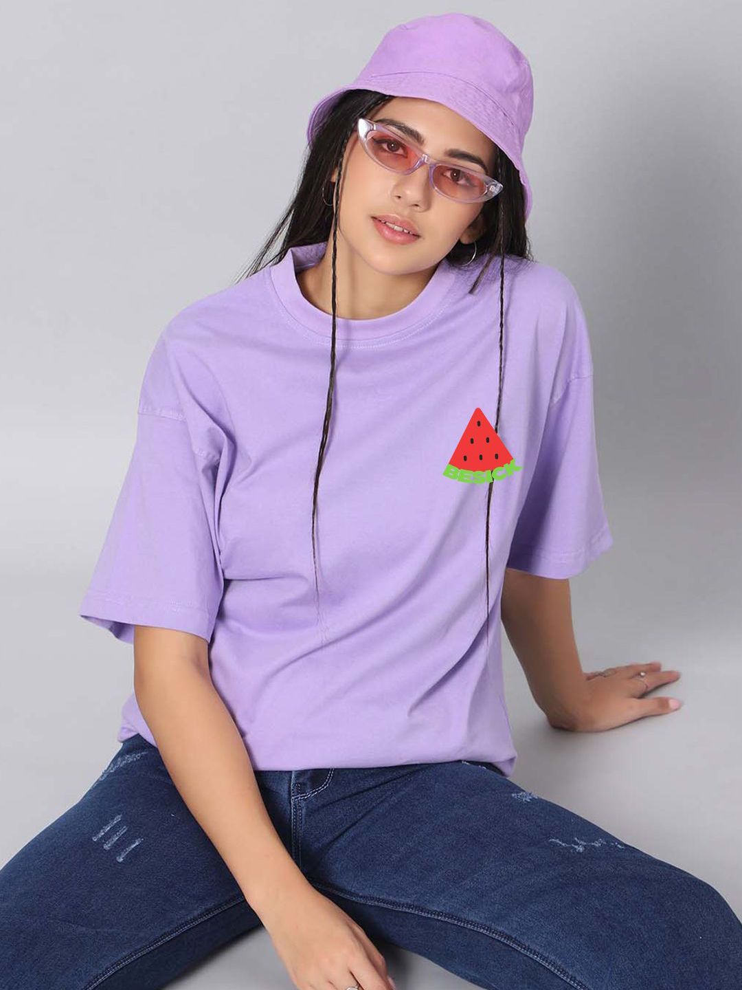 Besick Women Graphic Printed Round Neck Cotton Oversized T-shirt-picture-17